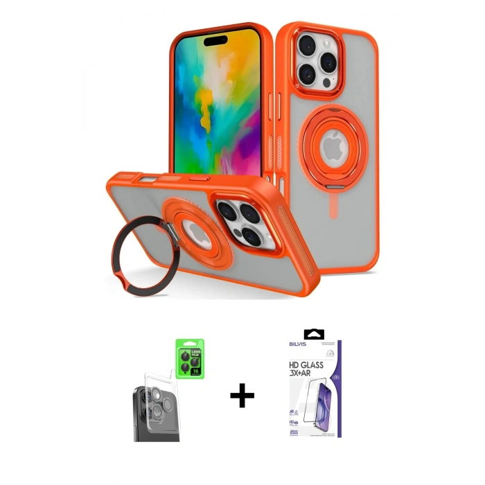 MARSİLYAN™- iPhone 16 Pro Max Kılıf Nova Minimal Serisi - Siyah Bilvis 3X AR HD Cam Ekran Koruyucu + Raze Metal Kamera Lens - SH