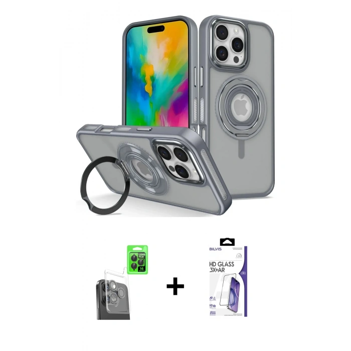 MARSİLYAN™- iPhone 16 Pro Max Kılıf Nova Minimal Serisi - Siyah Bilvis 3X AR HD Cam Ekran Koruyucu + Raze Metal Kamera Lens - SH