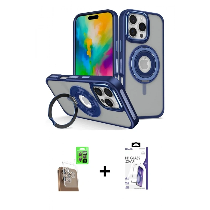 MARSİLYAN™- iPhone 16 Pro Max Kılıf Nova Minimal Serisi - Siyah Bilvis 3X AR HD Cam Ekran Koruyucu + Raze Metal Kamera Lens - CLTM
