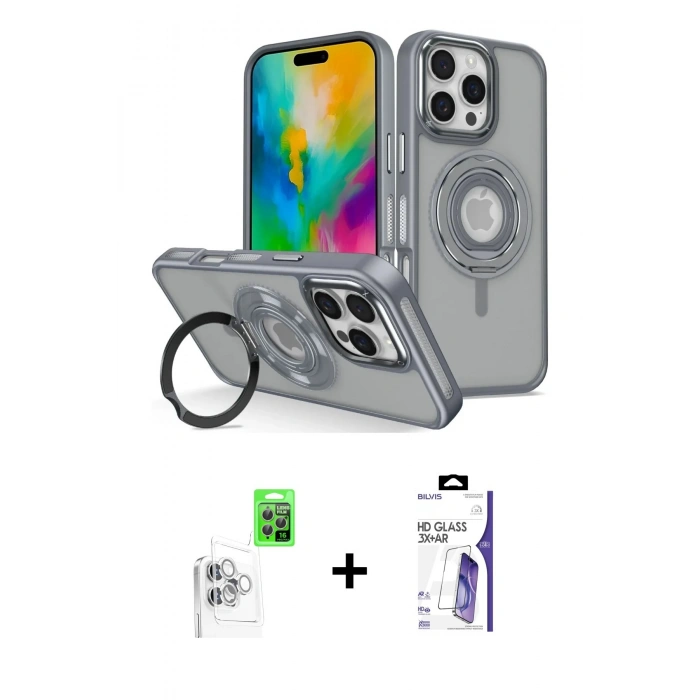 MARSİLYAN™- iPhone 16 Pro Max Kılıf Nova Minimal Serisi - Siyah Bilvis 3X AR HD Cam Ekran Koruyucu + Raze Metal Kamera Lens - BZ