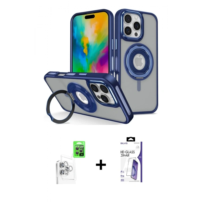 MARSİLYAN™- iPhone 16 Pro Max Kılıf Nova Minimal Serisi - Siyah Bilvis 3X AR HD Cam Ekran Koruyucu + Raze Metal Kamera Lens - BZ