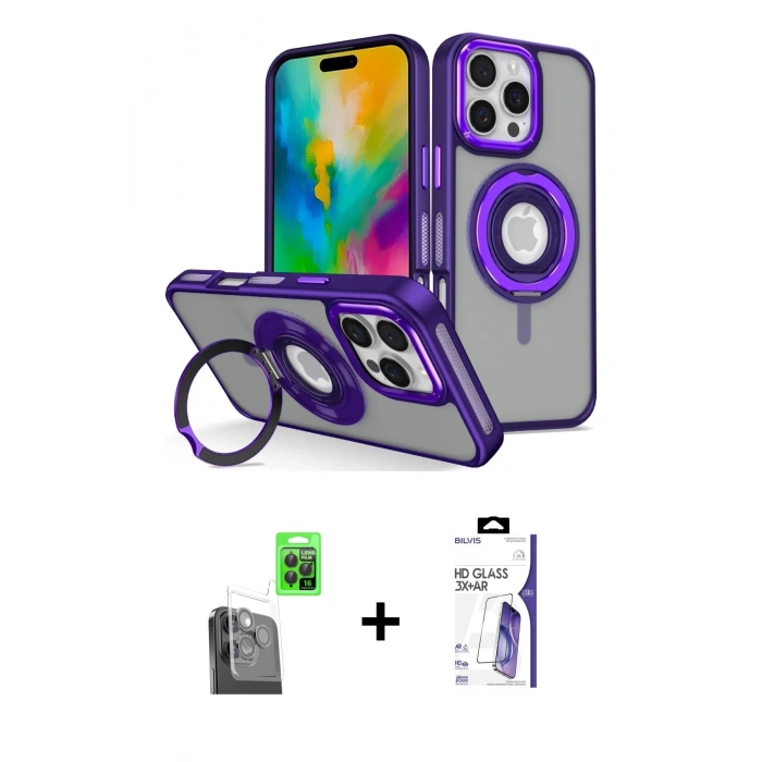MARSİLYAN™- iPhone 16 Pro Max Kılıf Nova Minimal Serisi - Siyah Bilvis 3X AR HD Cam Ekran Koruyucu + Raze Metal Kamera Lens - SH
