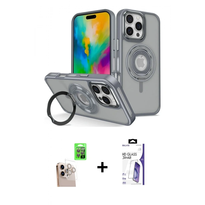 MARSİLYAN™- iPhone 16 Pro Max Kılıf Nova Minimal Serisi - Siyah Bilvis 3X AR HD Cam Ekran Koruyucu + Raze Metal Kamera Lens - NLGY