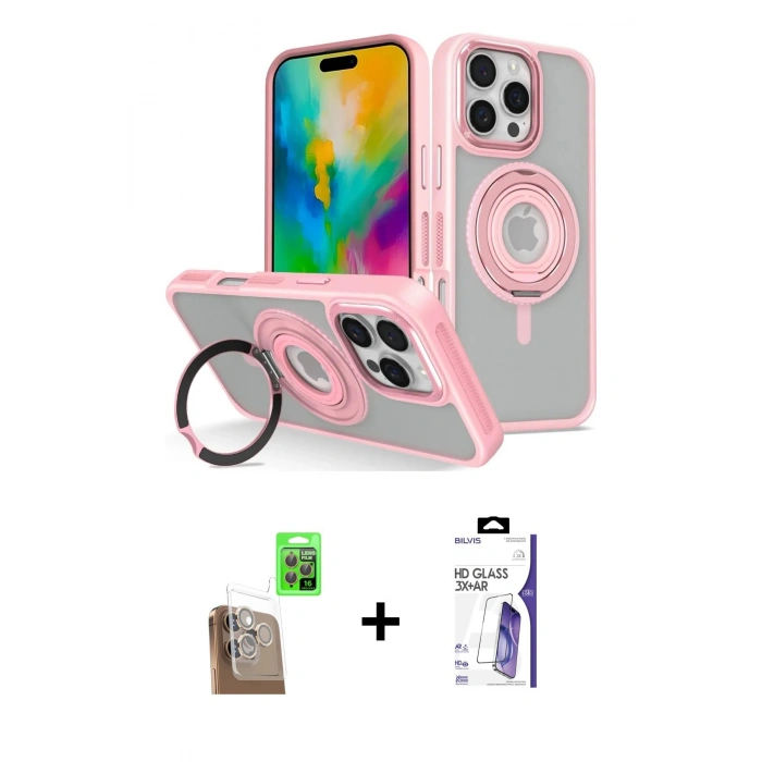MARSİLYAN™- iPhone 16 Pro Max Kılıf Nova Minimal Serisi - Siyah Bilvis 3X AR HD Cam Ekran Koruyucu + Raze Metal Kamera Lens - CLTM