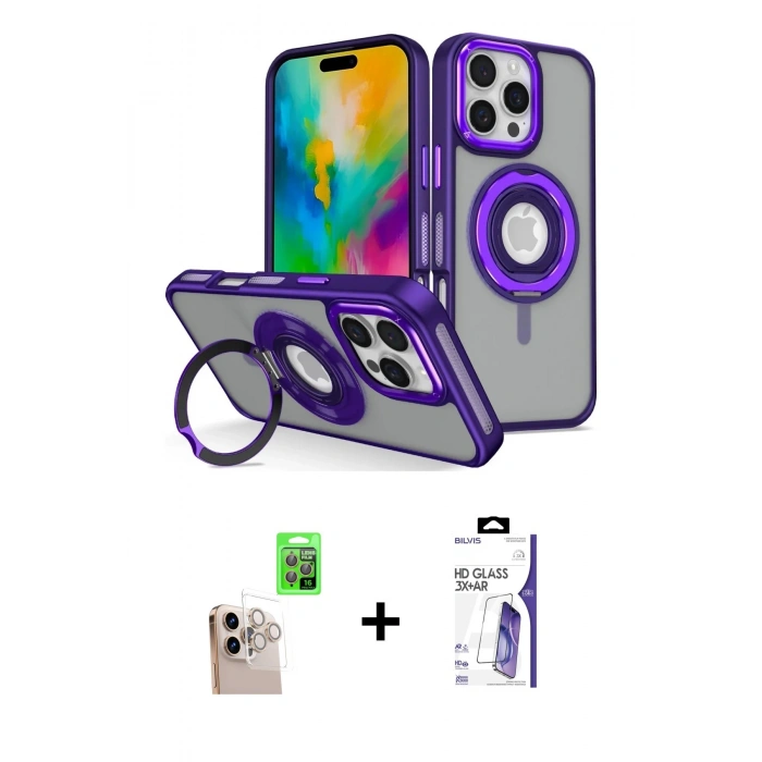 MARSİLYAN™- iPhone 16 Pro Max Kılıf Nova Minimal Serisi - Siyah Bilvis 3X AR HD Cam Ekran Koruyucu + Raze Metal Kamera Lens - NLGY
