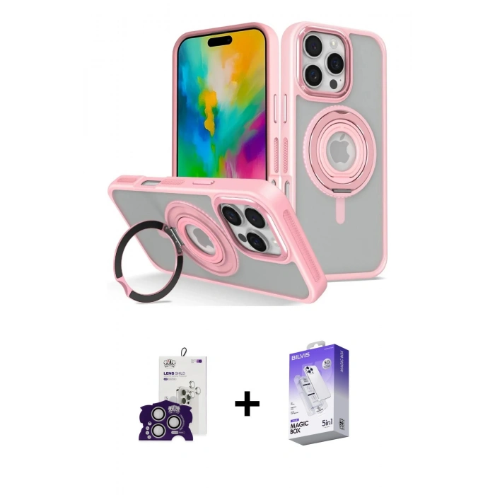 MARSİLYAN™- iPhone 16 Pro Max Kılıf Nova Minimal Serisi - Siyah Bilvis 5in1 3D Magic Cam Ekran Koruyucu + Bilvis Titan Kamera Lens - GS