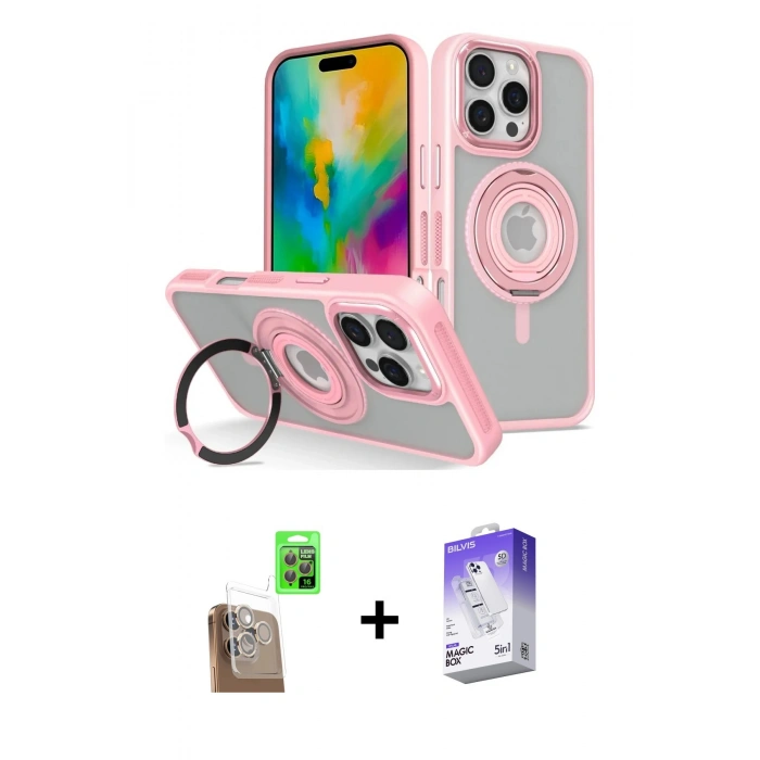 MARSİLYAN™- iPhone 16 Pro Max Kılıf Nova Minimal Serisi - Siyah Bilvis 5in1 3D Magic Cam Ekran Koruyucu + Çöl Titanyum Raze Metal Kamera Lens