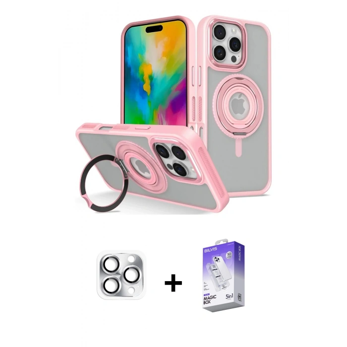MARSİLYAN™- iPhone 16 Pro Max Kılıf Nova Minimal Serisi - Siyah Bilvis 5in1 3D Magic Cam Ekran Koruyucu + Gümüş Pers Alüminyum Kamera Lens