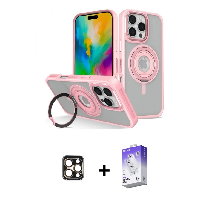 MARSİLYAN™- iPhone 16 Pro Max Kılıf Nova Minimal Serisi - Siyah Bilvis 5in1 3D Magic Cam Ekran Koruyucu + Gold PVD Metal Kamera Lens