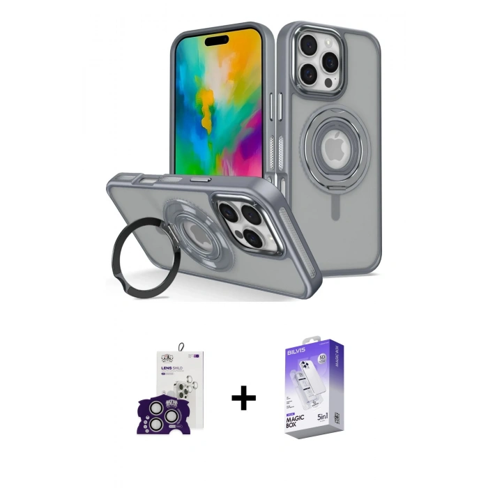 MARSİLYAN™- iPhone 16 Pro Max Kılıf Nova Minimal Serisi - Siyah Bilvis 5in1 3D Magic Cam Ekran Koruyucu + Bilvis Titan Kamera Lens - GS