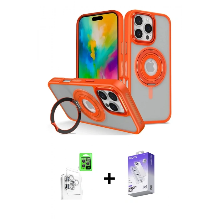 MARSİLYAN™- iPhone 16 Pro Max Kılıf Nova Minimal Serisi - Siyah Bilvis 5in1 3D Magic Cam Ekran Koruyucu + Beyaz Raze Metal Kamera Lens
