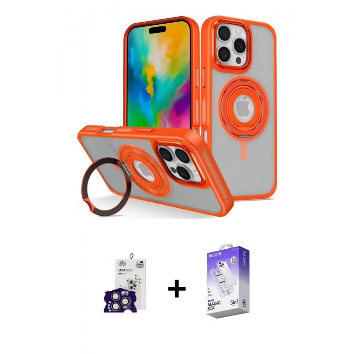 MARSİLYAN™- iPhone 16 Pro Max Kılıf Nova Minimal Serisi - Siyah Bilvis 5in1 3D Magic Cam Ekran Koruyucu + Bilvis Titan Kamera Lens - TMGI