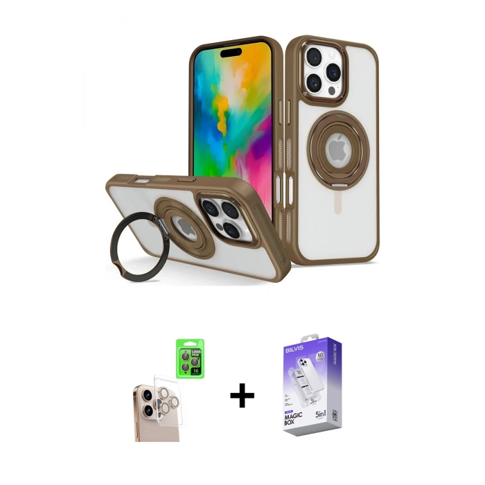 MARSİLYAN™- iPhone 16 Pro Max Kılıf Nova Minimal Serisi - Siyah Bilvis 5in1 3D Magic Cam Ekran Koruyucu + Natural Grey Raze Metal Kamera Lens