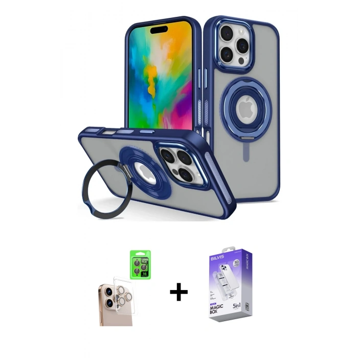 MARSİLYAN™- iPhone 16 Pro Max Kılıf Nova Minimal Serisi - Siyah Bilvis 5in1 3D Magic Cam Ekran Koruyucu + Natural Grey Raze Metal Kamera Lens