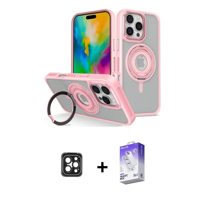 MARSİLYAN™- iPhone 16 Pro Max Kılıf Nova Minimal Serisi - Siyah Bilvis 5in1 3D Magic Cam Ekran Koruyucu + PVD Metal Kamera Lens - SH