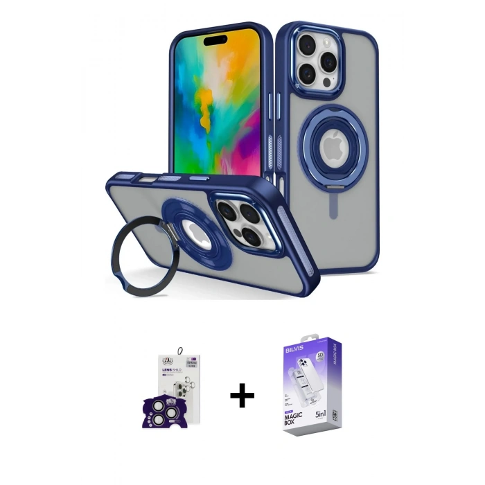 MARSİLYAN™- iPhone 16 Pro Max Kılıf Nova Minimal Serisi - Siyah Bilvis 5in1 3D Magic Cam Ekran Koruyucu + Bilvis Titan Kamera Lens - TMGI
