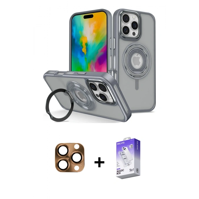 MARSİLYAN™- iPhone 16 Pro Max Kılıf Nova Minimal Serisi - Siyah Bilvis 5in1 3D Magic Cam Ekran Koruyucu + Pers Alüminyum Kamera Lens - CLTM