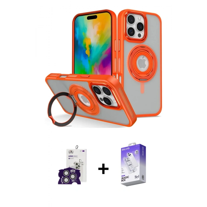 MARSİLYAN™- iPhone 16 Pro Max Kılıf Nova Minimal Serisi - Siyah Bilvis 5in1 3D Magic Cam Ekran Koruyucu + Bilvis Titan Kamera Lens - GS