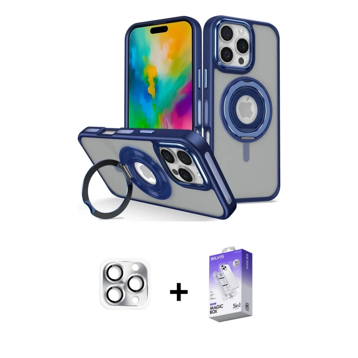 MARSİLYAN™- iPhone 16 Pro Max Kılıf Nova Minimal Serisi - Siyah Bilvis 5in1 3D Magic Cam Ekran Koruyucu + Gümüş Pers Alüminyum Kamera Lens