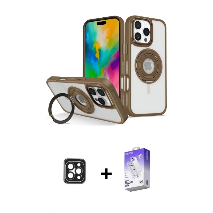 MARSİLYAN™- iPhone 16 Pro Max Kılıf Nova Minimal Serisi - Siyah Bilvis 5in1 3D Magic Cam Ekran Koruyucu + PVD Metal Kamera Lens - SH