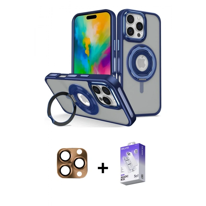 MARSİLYAN™- iPhone 16 Pro Max Kılıf Nova Minimal Serisi - Siyah Bilvis 5in1 3D Magic Cam Ekran Koruyucu + Pers Alüminyum Kamera Lens - CLTM