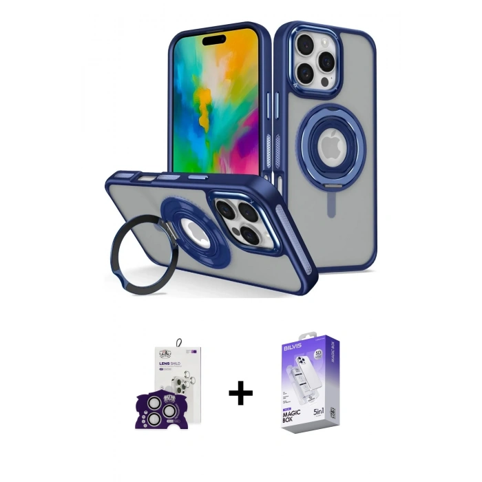 MARSİLYAN™- iPhone 16 Pro Max Kılıf Nova Minimal Serisi - Siyah Bilvis 5in1 3D Magic Cam Ekran Koruyucu + Bilvis Titan Kamera Lens - GS
