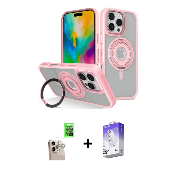 MARSİLYAN™- iPhone 16 Pro Max Kılıf Nova Minimal Serisi - Siyah Bilvis 5in1 3D Magic Cam Ekran Koruyucu + Natural Grey Raze Metal Kamera Lens