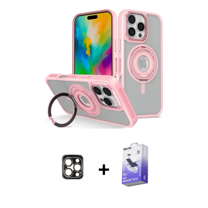 MARSİLYAN™- iPhone 16 Pro Max Kılıf Nova Minimal Serisi - Siyah Bilvis 5in1 5D Magic Hayalet Cam Ekran Koruyucu + PVD Metal Kamera Lens - GD