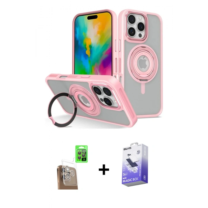 MARSİLYAN™- iPhone 16 Pro Max Kılıf Nova Minimal Serisi - Siyah Bilvis 5in1 5D Magic Hayalet Cam Ekran Koruyucu + Raze Metal Kamera Lens - CLTM