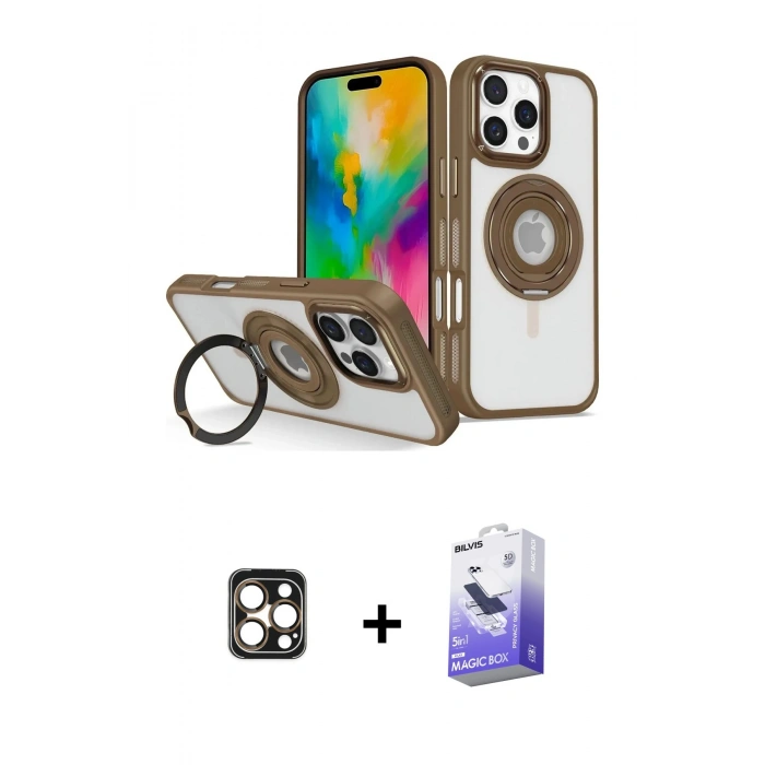MARSİLYAN™- iPhone 16 Pro Max Kılıf Nova Minimal Serisi - Siyah Bilvis 5in1 5D Magic Hayalet Cam Ekran Koruyucu + PVD Metal Kamera Lens - GD