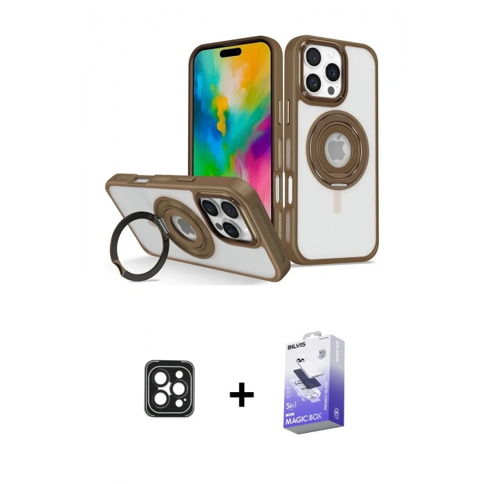 MARSİLYAN™- iPhone 16 Pro Max Kılıf Nova Minimal Serisi - Siyah Bilvis 5in1 5D Magic Hayalet Cam Ekran Koruyucu + PVD Metal Kamera Lens - SH