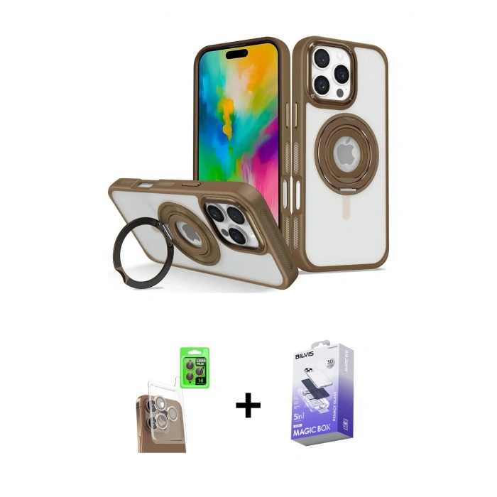 MARSİLYAN™- iPhone 16 Pro Max Kılıf Nova Minimal Serisi - Siyah Bilvis 5in1 5D Magic Hayalet Cam Ekran Koruyucu + Raze Metal Kamera Lens - CLTM