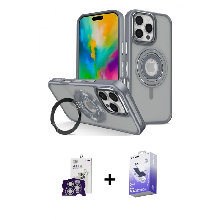 MARSİLYAN™- iPhone 16 Pro Max Kılıf Nova Minimal Serisi - Siyah Bilvis 5in1 5D Magic Hayalet Cam Ekran Koruyucu + Bilvis Titan Kamera Lens - GS