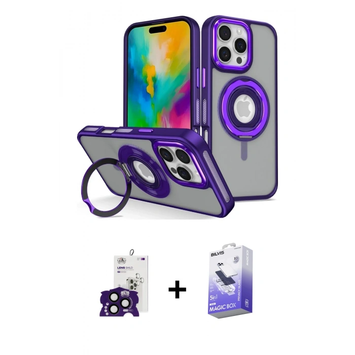 MARSİLYAN™- iPhone 16 Pro Max Kılıf Nova Minimal Serisi - Siyah Bilvis 5in1 5D Magic Hayalet Cam Ekran Koruyucu + Bilvis Titan Kamera Lens - SH