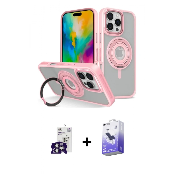 MARSİLYAN™- iPhone 16 Pro Max Kılıf Nova Minimal Serisi - Siyah Bilvis 5in1 5D Magic Hayalet Cam Ekran Koruyucu + Bilvis Titan Kamera Lens - TMGI