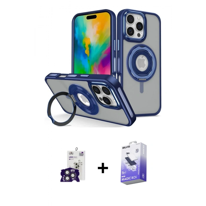 MARSİLYAN™- iPhone 16 Pro Max Kılıf Nova Minimal Serisi - Siyah Bilvis 5in1 5D Magic Hayalet Cam Ekran Koruyucu + Bilvis Titan Kamera Lens - TMGI