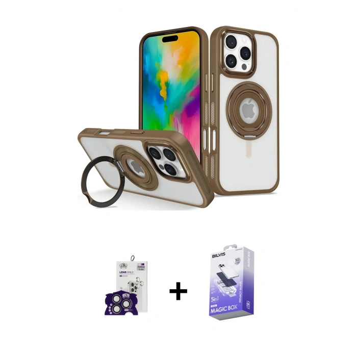 MARSİLYAN™- iPhone 16 Pro Max Kılıf Nova Minimal Serisi - Siyah Bilvis 5in1 5D Magic Hayalet Cam Ekran Koruyucu + Bilvis Titan Kamera Lens - TMGI