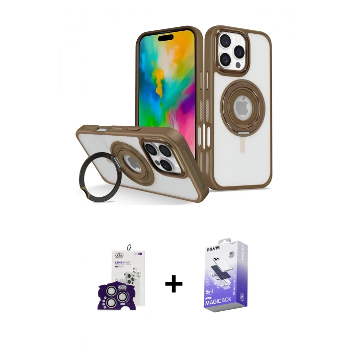MARSİLYAN™- iPhone 16 Pro Max Kılıf Nova Minimal Serisi - Siyah Bilvis 5in1 5D Magic Hayalet Cam Ekran Koruyucu + Bilvis Titan Kamera Lens - GS