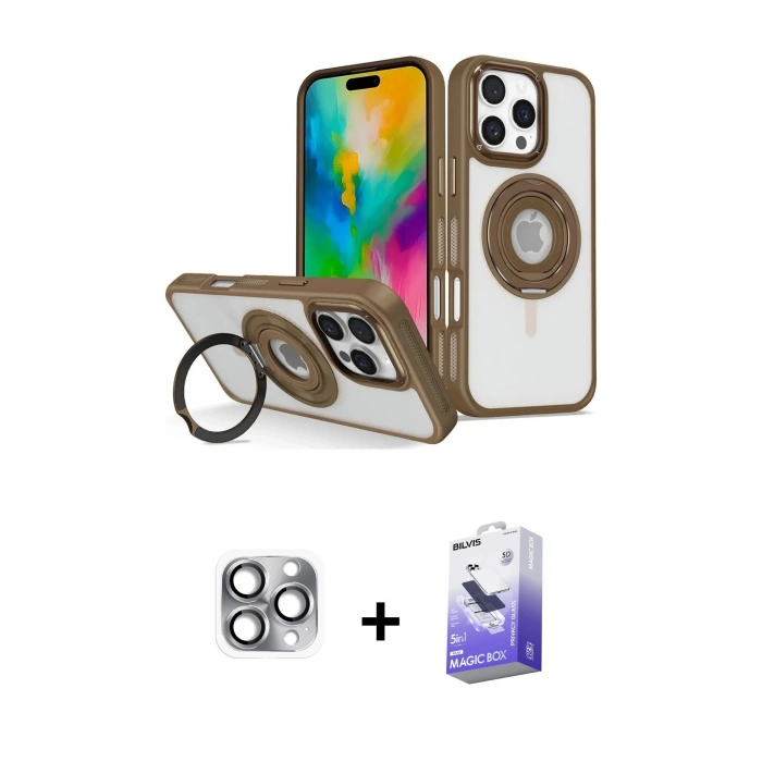 MARSİLYAN™- iPhone 16 Pro Max Kılıf Nova Minimal Serisi - Siyah Bilvis 5in1 5D Magic Hayalet Cam Ekran Koruyucu + Pers Alüminyum Kamera Lens - GI
