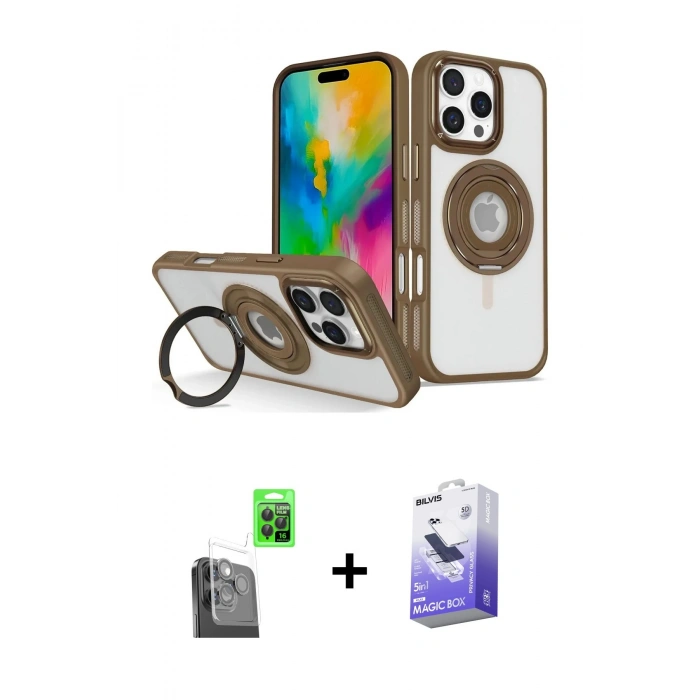 MARSİLYAN™- iPhone 16 Pro Max Kılıf Nova Minimal Serisi - Siyah Bilvis 5in1 5D Magic Hayalet Cam Ekran Koruyucu + Raze Metal Kamera Lens - SH