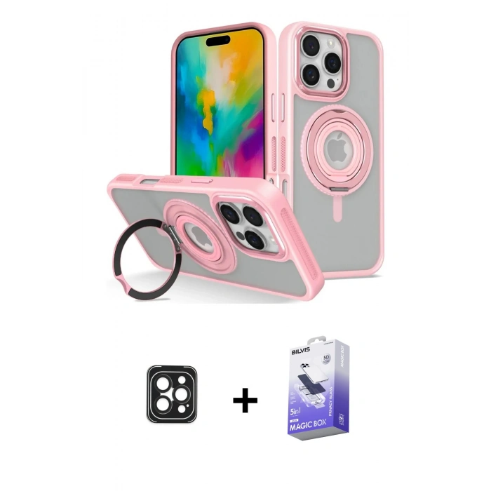 MARSİLYAN™- iPhone 16 Pro Max Kılıf Nova Minimal Serisi - Siyah Bilvis 5in1 5D Magic Hayalet Cam Ekran Koruyucu + PVD Metal Kamera Lens - SH