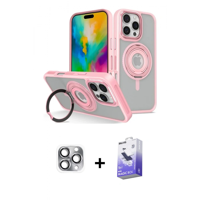 MARSİLYAN™- iPhone 16 Pro Max Kılıf Nova Minimal Serisi - Siyah Bilvis 5in1 5D Magic Hayalet Cam Ekran Koruyucu + Pers Alüminyum Kamera Lens - GI
