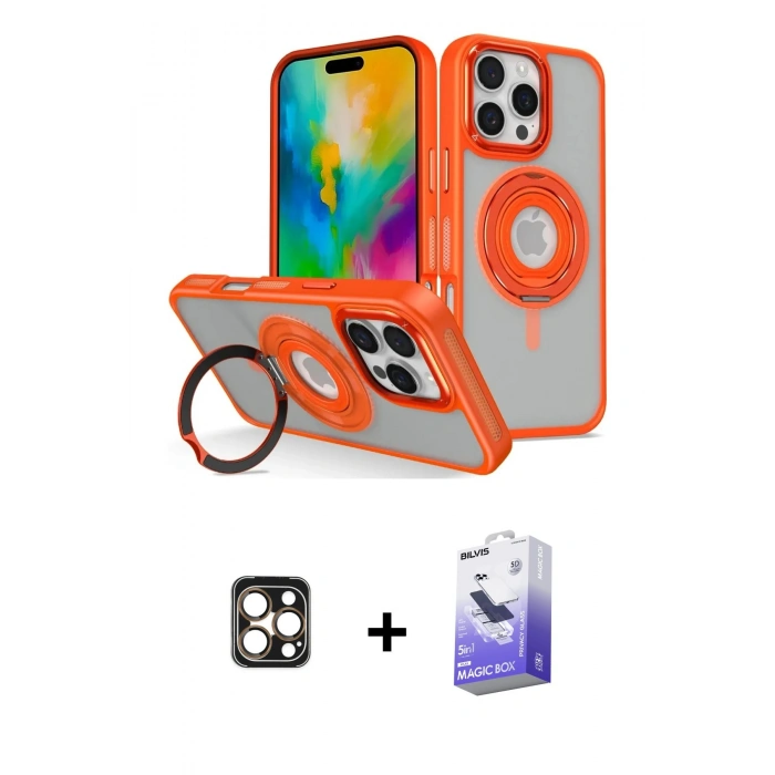 MARSİLYAN™- iPhone 16 Pro Max Kılıf Nova Minimal Serisi - Siyah Bilvis 5in1 5D Magic Hayalet Cam Ekran Koruyucu + PVD Metal Kamera Lens - GD