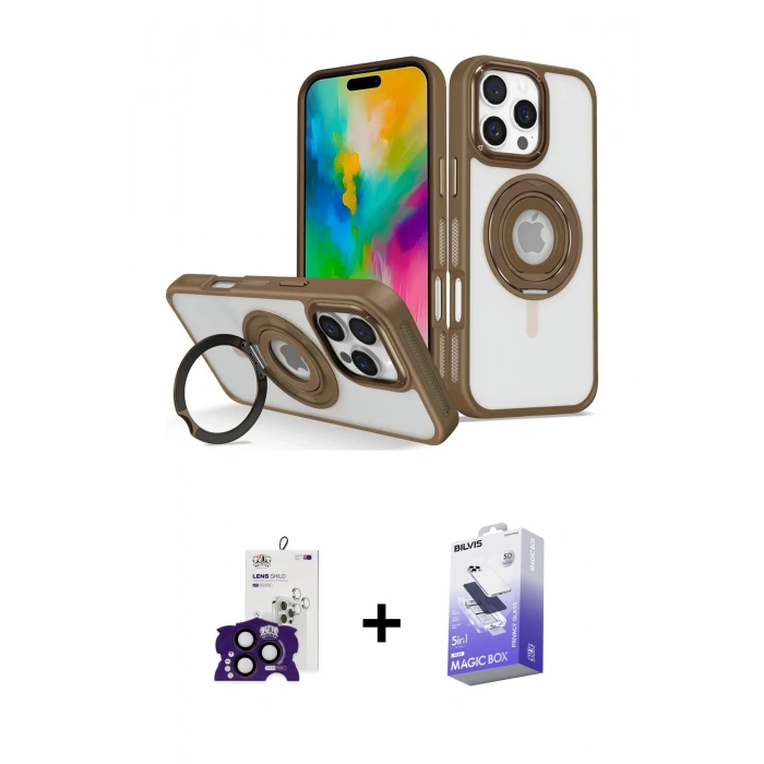 MARSİLYAN™- iPhone 16 Pro Max Kılıf Nova Minimal Serisi - Siyah Bilvis 5in1 5D Magic Hayalet Cam Ekran Koruyucu + Bilvis Titan Kamera Lens - SH