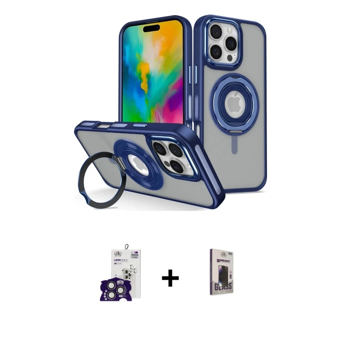 MARSİLYAN™- iPhone 16 Pro Max Kılıf Nova Minimal Serisi - Siyah Bilvis Hayalet Cam Ekran Koruyucu + Bilvis Titan Kamera Lens - TMGI