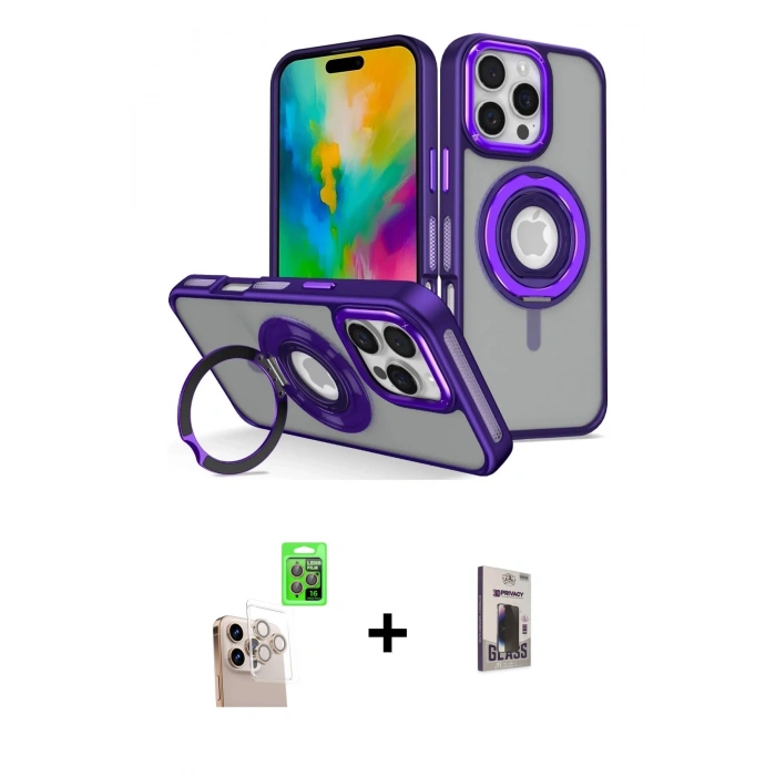 MARSİLYAN™- iPhone 16 Pro Max Kılıf Nova Minimal Serisi - Siyah Bilvis Hayalet Cam Ekran Koruyucu + Natural Grey Raze Metal Kamera Lens