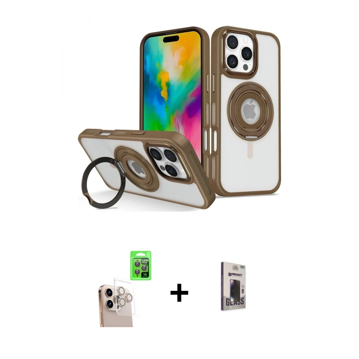 MARSİLYAN™- iPhone 16 Pro Max Kılıf Nova Minimal Serisi - Siyah Bilvis Hayalet Cam Ekran Koruyucu + Natural Grey Raze Metal Kamera Lens