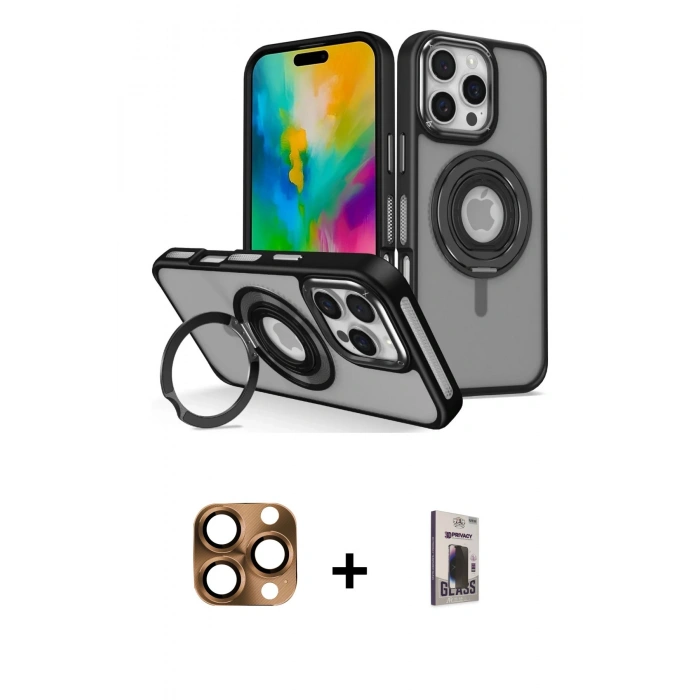 MARSİLYAN™- iPhone 16 Pro Max Kılıf Nova Minimal Serisi - Siyah Bilvis Hayalet Cam Ekran Koruyucu + Pers Alüminyum Kamera Lens - CLTM