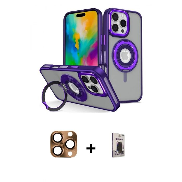 MARSİLYAN™- iPhone 16 Pro Max Kılıf Nova Minimal Serisi - Siyah Bilvis Hayalet Cam Ekran Koruyucu + Pers Alüminyum Kamera Lens - CLTM