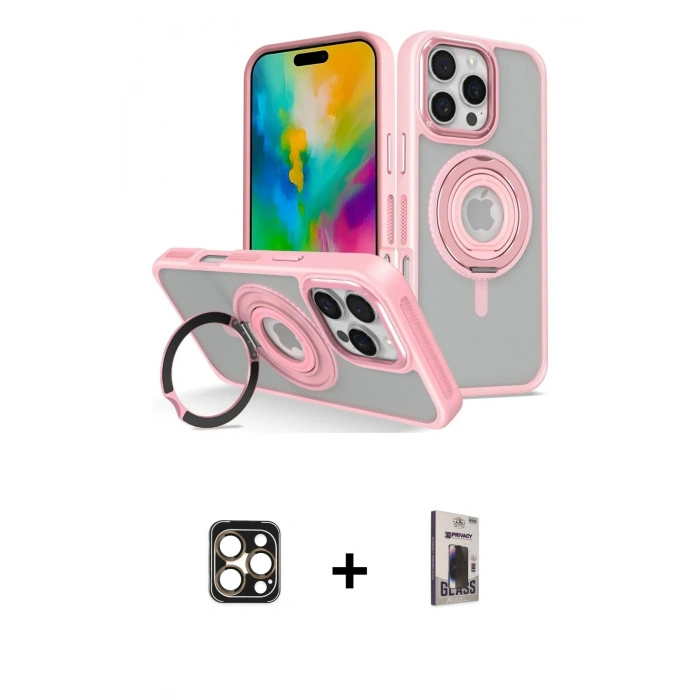 MARSİLYAN™- iPhone 16 Pro Max Kılıf Nova Minimal Serisi - Siyah Bilvis Hayalet Cam Ekran Koruyucu + PVD Metal Kamera Lens - GD